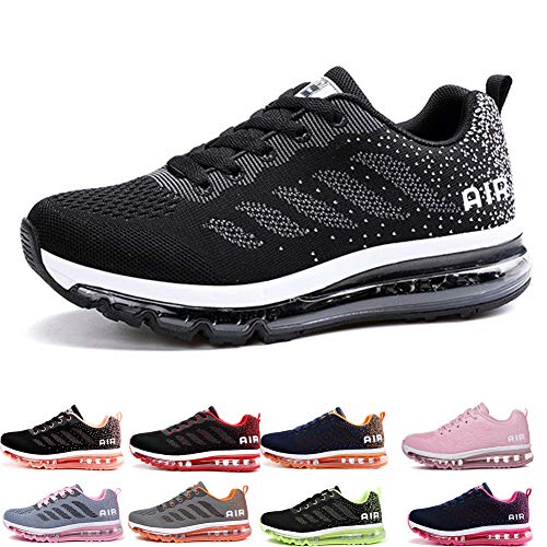 Air Zapatillas de Running para Hombre Mujer Zapatos para Correr y Asfalto Aire Libre y Deportes Calzado Unisexo Black White 39