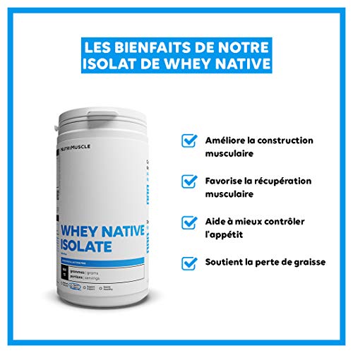 Aislado de Whey Nativo 100% Puro | Proteína de Suero en Polvo extraproteinada (90%) • Leche francesa • Creación muscular • Musculación/Fitness | Nutrimuscle | Aroma Natural Vainilla - 1,5 kg