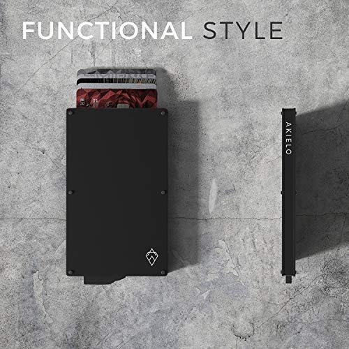 AKIELO Tarjetero de Hombre Bloqueo RFID con Caja Regalo – Minimalista Cartera de Hombre para Tarjetas – Cartera Tarjetero de Hombre y Protector de Tarjetas Contactless (Colección Alpha)