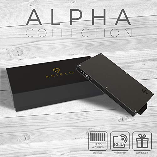 AKIELO Tarjetero de Hombre Bloqueo RFID con Caja Regalo – Minimalista Cartera de Hombre para Tarjetas – Cartera Tarjetero de Hombre y Protector de Tarjetas Contactless (Colección Alpha)