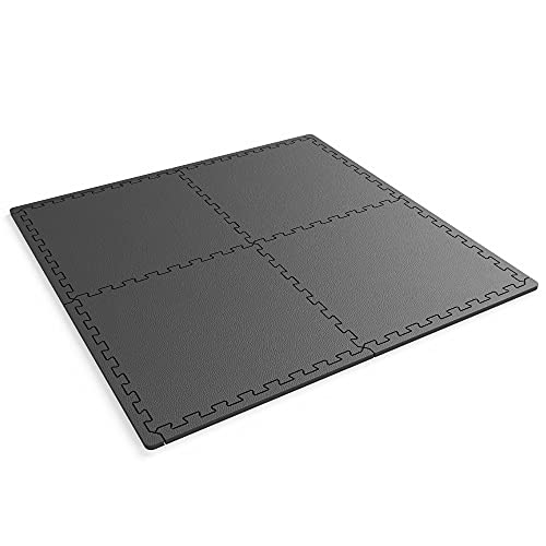 AKTIVE 52799 - Esterilla para fitness, Suelo gimnasio espuma, Alfombra puzzle, 4 piezas, 60x60 cm, 120x120cm, 1 cm de grosor, color negro, Esterilla spinning, uso exterior e interior, Aktive