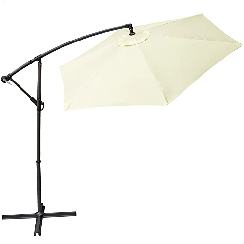 Aktive 53887 - Parasol excéntrico, Sombrilla, Parasol terraza, mástil acero, con manivela, giratorio 360º, Ø 300 cm, color crema