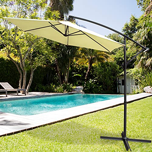 Aktive 53887 - Parasol excéntrico, Sombrilla, Parasol terraza, mástil acero, con manivela, giratorio 360º, Ø 300 cm, color crema