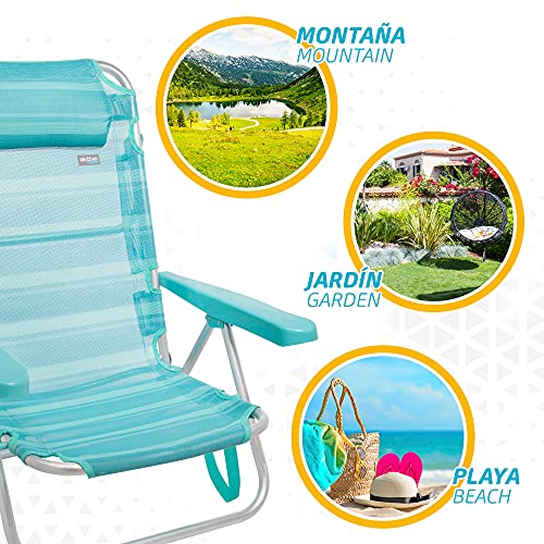 Aktive 53963 - Silla plegable de playa con cojín, Silla multiposición, 5 posiciones, 60x47x83 cm, altura del asiento 21 cm, peso máx 100 kg, estructura reforzada, aluminio y PVC, Aktive Beach