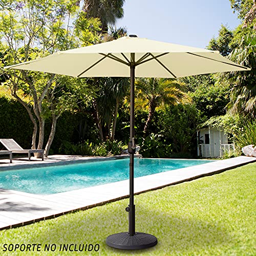 Aktive 53989 - Sombrilla grande jardín, Sombrilla hexagonal, Parasol balcón, Ø 300 cm, color crema, mástil aluminio, Ø 48 mm, con manivela, techo de ventilación