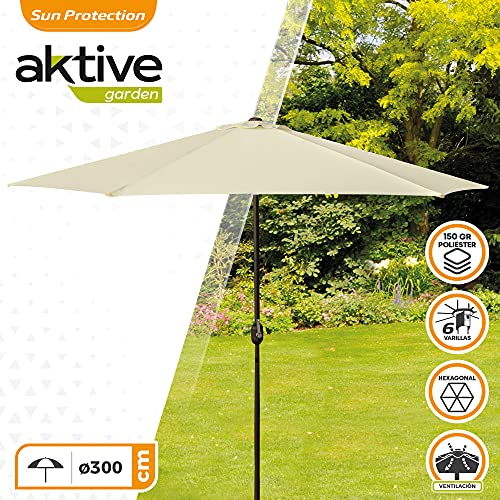 Aktive - Parasol hexagonal Garden diámetro 3 m - Mástil de aluminio 38 mm - Color vainilla (ColorBaby 53872)