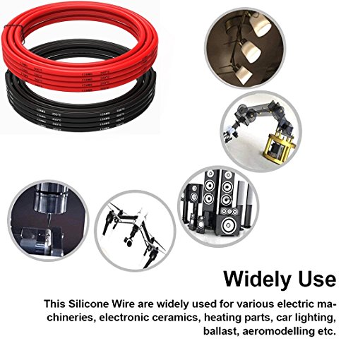 Alambres eléctricos 12 alambre de gancho de silicona de calibre Cable 3 m [1,5 m negro y 1,5 m rojo] suave y Flexible 680 Strands de alambre de cobre estañado alta resistencia a la temperatura