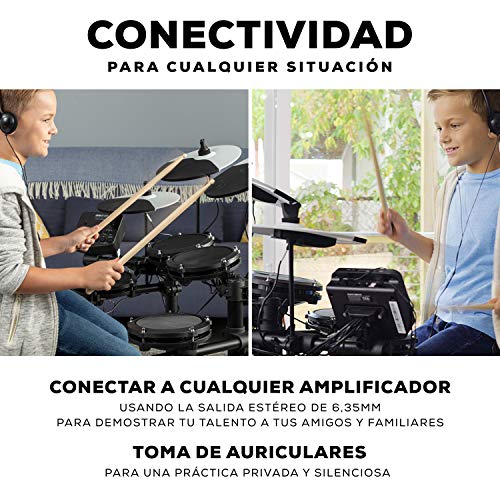 Alesis Debut Kit - Batería electrónica infantil con 4 parches de malla, 120 sonidos, 60 lecciones, taburete, baquetas, llave de batería y auriculares