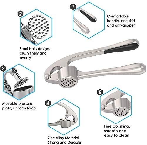 AlfaView Prensa de Ajos Gralic Press Ajos Cortador Trituradora de Ajos con Mango Antideslizante, Aptas para Lavavajillas, Fácil de Usar y Limpiar