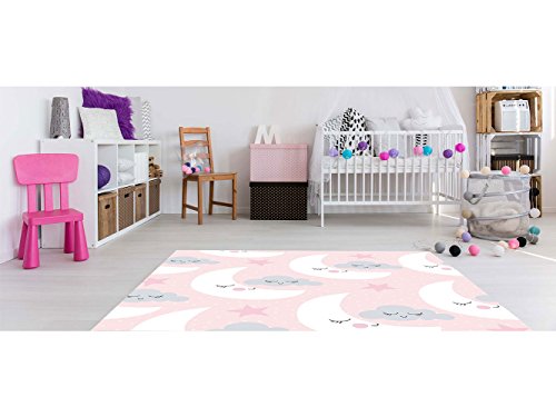 Alfombra Infantil Luna y Nubes PVC 95 cm x 120 cm | Moqueta Adulto PVC | Suelo vinilico para Adultos