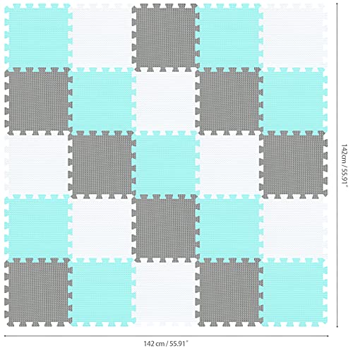 Alfombra Puzzle para Niños Bebe Infantil - Suelo de Goma EVA Suave. 25 Piezas (30 * 30 * 1cm), Blanco,Verde,Gris. QQC-AHLb25N