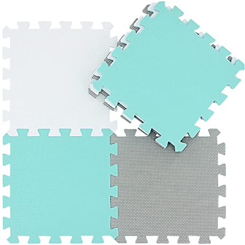 Alfombra Puzzle para Niños Bebe Infantil - Suelo de Goma EVA Suave. 25 Piezas (30 * 30 * 1cm), Blanco,Verde,Gris. QQC-AHLb25N