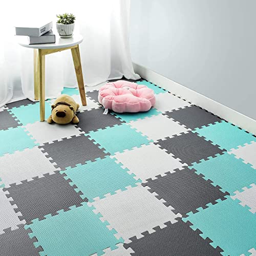 Alfombra Puzzle para Niños Bebe Infantil - Suelo de Goma EVA Suave. 25 Piezas (30 * 30 * 1cm), Blanco,Verde,Gris. QQC-AHLb25N