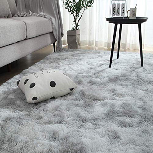 Alfombra Salon Grandes Shaggy Antideslizante Super Suave Pelo Largo Fluffy Alfombra Adecuado para la Decoración de Salas de Estar y Dormitorios Alfombras(Gris Blanco, 140*200cm)