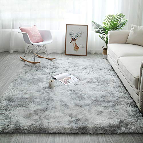 Alfombra Salon Grandes Shaggy Antideslizante Super Suave Pelo Largo Fluffy Alfombra Adecuado para la Decoración de Salas de Estar y Dormitorios Alfombras(Gris Blanco, 140*200cm)