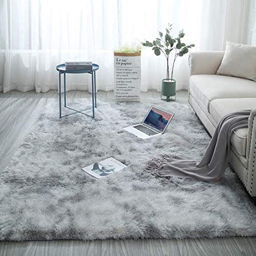 Alfombra Salon Grandes Shaggy Antideslizante Super Suave Pelo Largo Fluffy Alfombra Adecuado para la Decoración de Salas de Estar y Dormitorios Alfombras(Gris Blanco, 140*200cm)