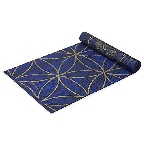 Alfombrilla de yoga Gaiam con impresión premium, reversible, extra gruesa, antideslizante, para ejercicios de yoga, pilates y ejercicios de piso, metal, sol y luna, 6 mm