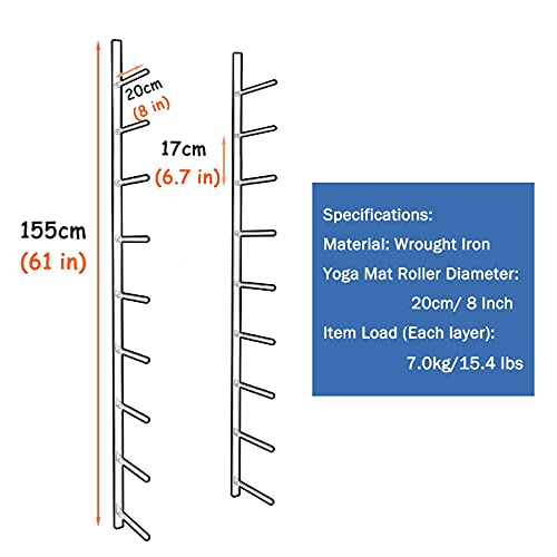 Almacenamiento de Rodillo Espuma/Esterilla Yoga Colgador De Madera para Esterilla De Yoga De Montaje En Pared, Estante Grande con Soporte De Exhibición De Rodillo De Espuma De 9 Niveles para Gimnasio