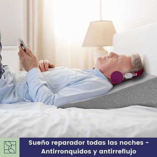 Almohada cuña, 90cm, Oeko-Tex - Respaldo Cama Duro con Funda Suave - Cojin Lectura y cuña antireflujo Adulto Grises de DYNMC YOU