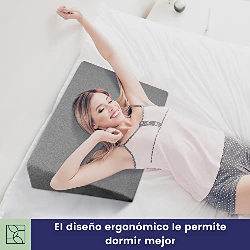 Almohada cuña, 90cm, Oeko-Tex - Respaldo Cama Duro con Funda Suave - Cojin Lectura y cuña antireflujo Adulto Grises de DYNMC YOU