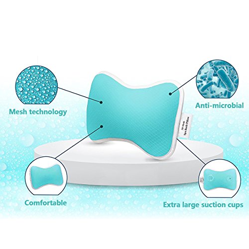 Almohada para Bañera Respirable 3D Malla SPA Con 2 ventosas,Soporte de Cuello y Espalda, Hogar Hot Tub Spa Pillow-Azul