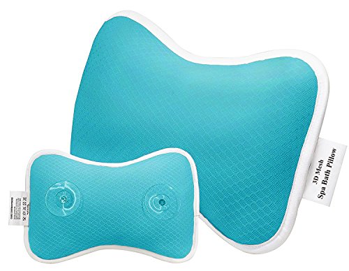 Almohada para Bañera Respirable 3D Malla SPA Con 2 ventosas,Soporte de Cuello y Espalda, Hogar Hot Tub Spa Pillow-Azul