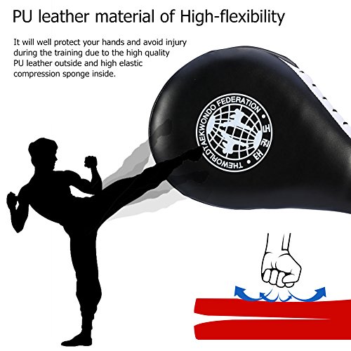 Almohadillasde Taekwondo,1 Par Kick Pad Target PU Patada de Taekwondo Duradero Entrenamiento de Almohadilla de Patada de Taekwondo de Boxeo de Artes Marciales (Negro)