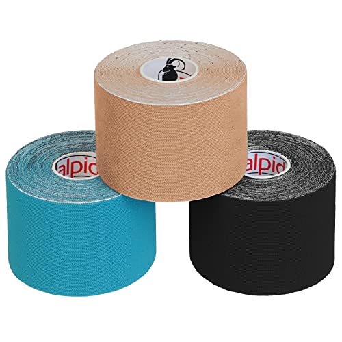 ALPIDEX Cinta Kinesiología Tape 5 m x 5 cm Cinta Muscular E- Book Ejemplos Aplicación, Color:colores surtido, Cantidad:3 rollos