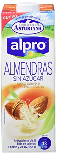 Alpro Central Lechera Asturiana Bebida de Almendras, sin Azúcar, 8 x 1L