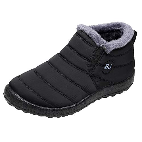 Alueeu Zapatos Invierno Mujer Botas Impermeables Forradas con Pelo Casual Calzado Romano Corto Botas Caliente Comodo Moda Aire Libre Exterior