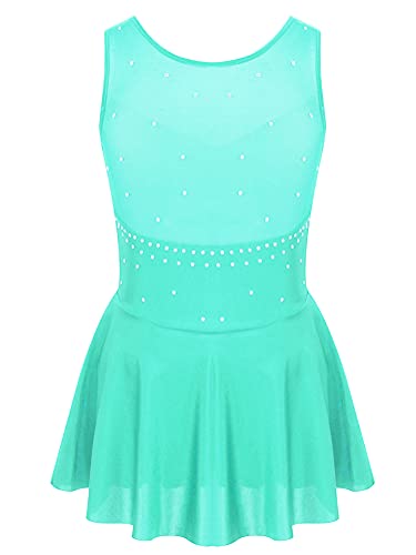 Alvivi Maillot Brillante de Patinaje Artistico Niña Maillot Sin Manga de Danza Ballet Vestido de Gimnasia Ritmica Disfraz de Bailarina Niña Verde 9-10 años