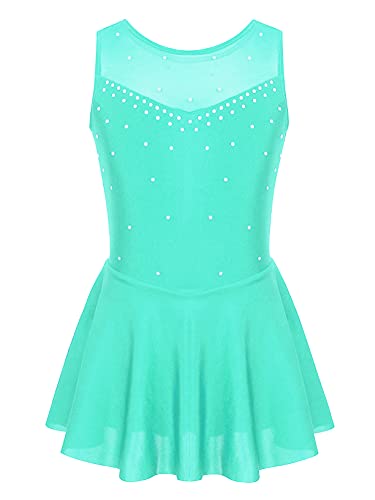 Alvivi Maillot Brillante de Patinaje Artistico Niña Maillot Sin Manga de Danza Ballet Vestido de Gimnasia Ritmica Disfraz de Bailarina Niña Verde 9-10 años