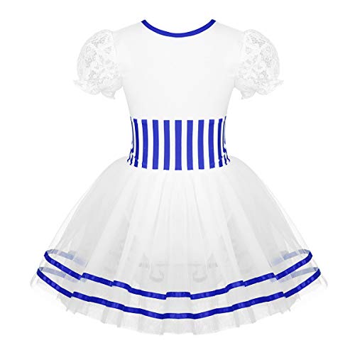 Alvivi Maillot de Danza Ballet Para Niña Maillot con Tutú Gasa de Gimnasia Ritmica Vestido Princesa Manga Gigote de Danza Moderna Azul 6 años