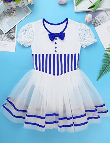 Alvivi Maillot de Danza Ballet Para Niña Maillot con Tutú Gasa de Gimnasia Ritmica Vestido Princesa Manga Gigote de Danza Moderna Azul 6 años