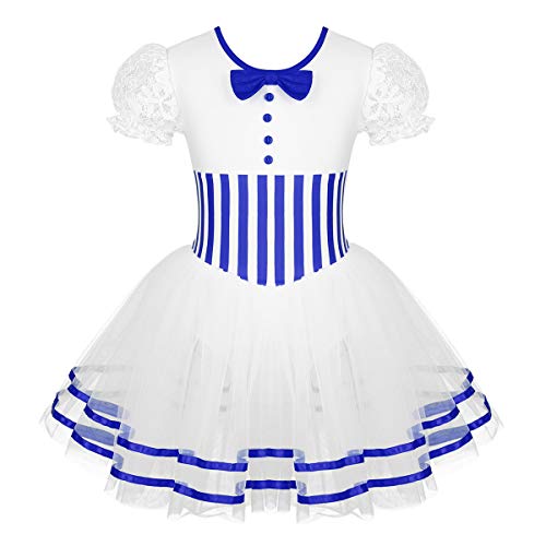 Alvivi Maillot de Danza Ballet Para Niña Maillot con Tutú Gasa de Gimnasia Ritmica Vestido Princesa Manga Gigote de Danza Moderna Azul 6 años