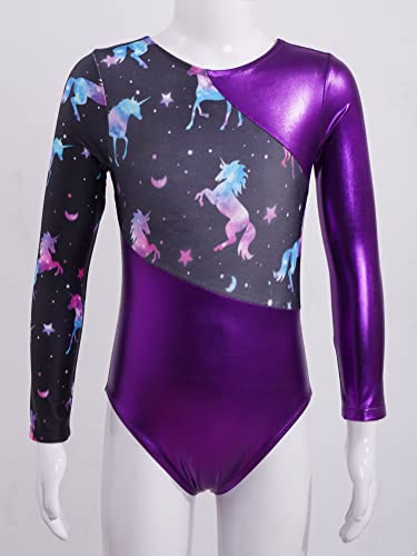 Alvivi Maillot Manga Larga de Patinaje Artistico para Niña Mono de Gimnasia Ritmica Maillot de Danza Ballet Traje de Ballet Niña 5-14 años Morado 9-10 años