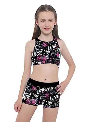 Alvivi Traje de Baño de Dos Piezas para Niña Bañadores Estampados Corazón de Natacion Bikini Top Espalda Bowknot+Bóxer Swimsuit Niña 4-16 años Y Negro 13-14 años