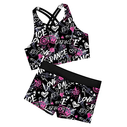 Alvivi Traje de Baño de Dos Piezas para Niña Bañadores Estampados Corazón de Natacion Bikini Top Espalda Bowknot+Bóxer Swimsuit Niña 4-16 años Y Negro 13-14 años