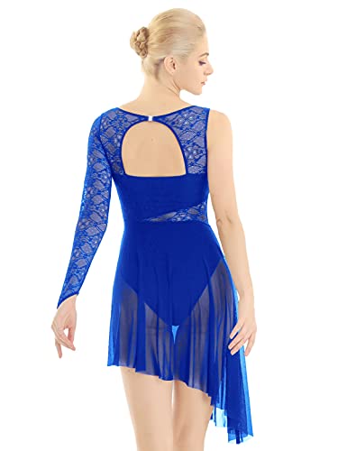 Alvivi Vestido Danza Ballet Mujer Maillot Gimnasia Tutú Vestido Danza Ritmica Leotardo Patinaje Básico con Un Manga Larga Contemporanea Moderna Mujer Royal_Blue X-Large