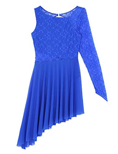 Alvivi Vestido Danza Ballet Mujer Maillot Gimnasia Tutú Vestido Danza Ritmica Leotardo Patinaje Básico con Un Manga Larga Contemporanea Moderna Mujer Royal_Blue X-Large