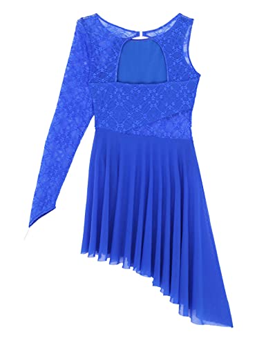 Alvivi Vestido Danza Ballet Mujer Maillot Gimnasia Tutú Vestido Danza Ritmica Leotardo Patinaje Básico con Un Manga Larga Contemporanea Moderna Mujer Royal_Blue X-Large