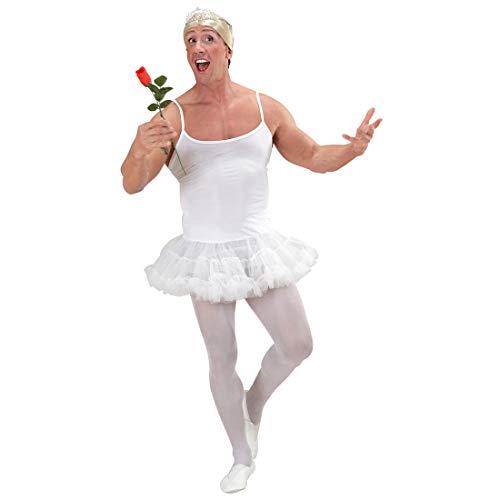 Amakando Divertido Disfraz para Hombre bailarín de Ballet/Blanco M/L (ES 50/52) / Cómico Traje de Ballet tutú para Verdaderos Hombres/Insuperable para Fiestas temáticas y Festivales