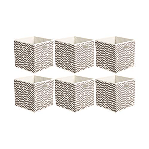 Amazon Basics - Cajas de almacenamiento de tela, con forma de cubo, plegables, con ojales metálicos, 6 unidades, chevrón gris topo