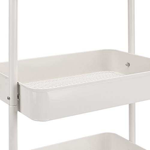 Amazon Basics - Carrito de cocina o multiuso de tres niveles con ruedas en blanco