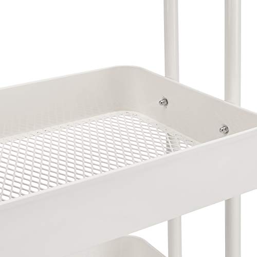 Amazon Basics - Carrito de cocina o multiuso de tres niveles con ruedas en blanco