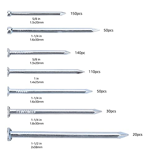 Amazon Basics - Juego de clavos variados; incluye clavos de acabado, de alambre, normales, brad y para colgar cuadros, 550 unidades