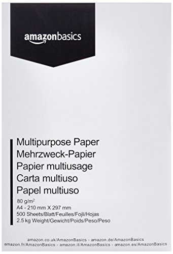 Amazon Basics Papel multiusos para impresora A4 80gsm, 5x500 hojas, blanco