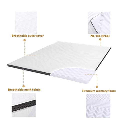 Amazon Basics - Sobrecolchón de espuma con memoria confortable con correas, 4 cm - 140 x 190 cm