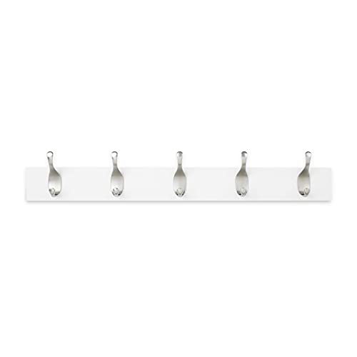 Amazon Basics Wall Mounted Coat Rack-5 Modern Hook, White, Blanco, 1 unidad