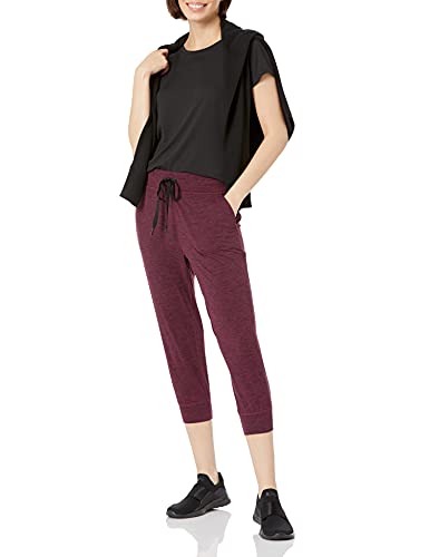 Amazon Essentials Brushed Tech Stretch Crop Jogger Pant Pants, Burgundy Spacedye, US L (EU L - XL)